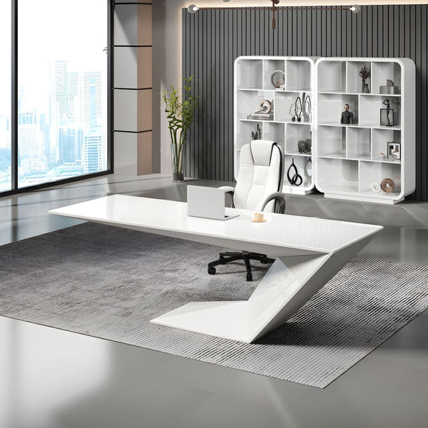 Elevate Your Workspace with the Modern White Wooden Executive Desk!