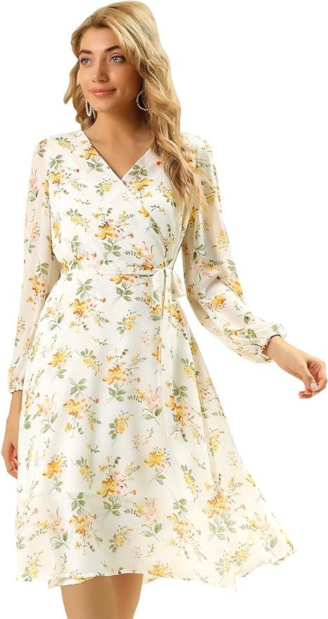 Floral Elegance Wrap Midi Dress Small White - The Superstacks