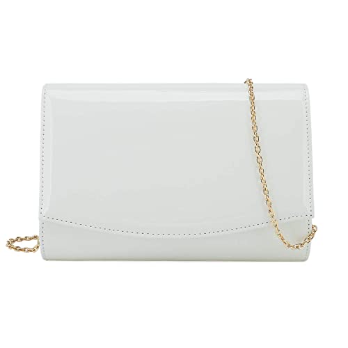 Patent Leather Flap Clutch, White