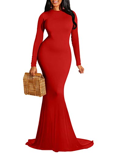 LAGSHIAN Elegant Red Mermaid Maxi Dress