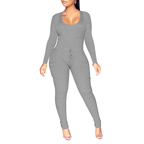 Black Ribbed Long Sleeve Jumpsuit