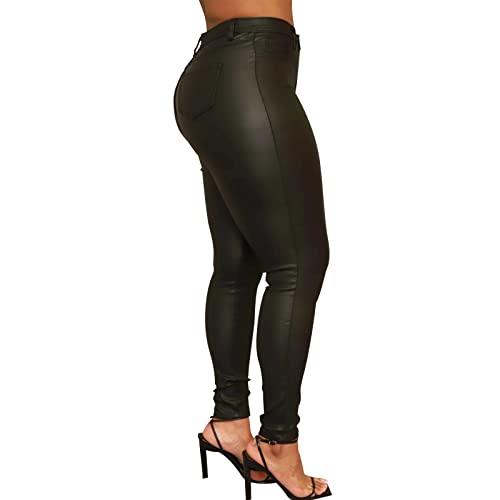 Women's Faux Leather Leggings - Black, High Waisted, Stretchy