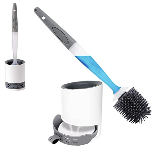 Silicone Toilet Brush Set - Wall Mount, Refillable, Diatom Mud Absorbent, Soft Bristles