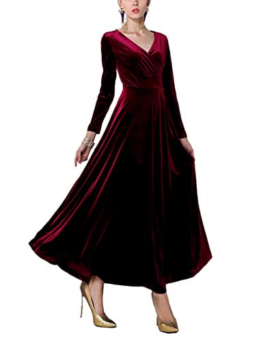 Urban CoCo Velvet Long Dress, Wine Red