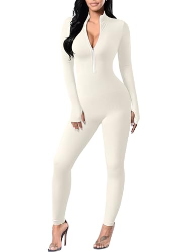 Yoga Jumpsuit with Ribbed Texture (Beige)