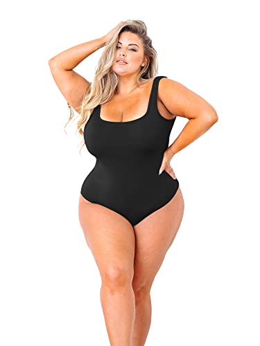 Sleeveless Square Neck Plus Size Bodysuit