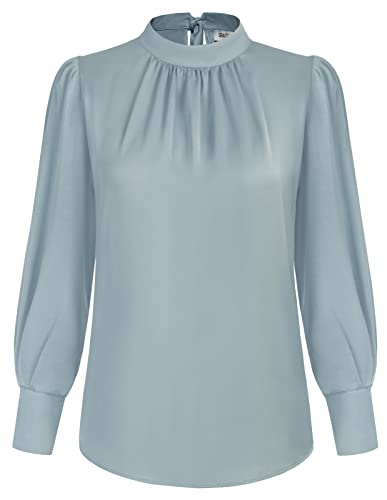 Pleated Mock Neck Satin Blouse - The Superstacks