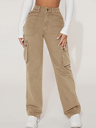 High Waist Camel Cargo Jeans