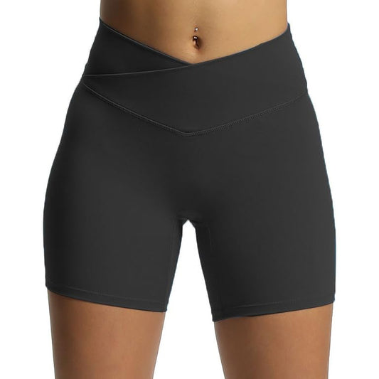 Trinity Biker Shorts - Cross-Waist, High-Waisted