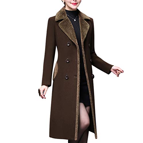 Women's Double-breasted Midi Wool Blend Pea Coat, Dark Coffee