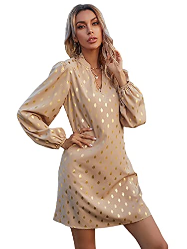 Geometric Lantern Sleeve Shift Dress