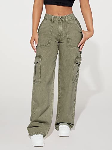 Army Green Cargo Jeans with Flap Pockets