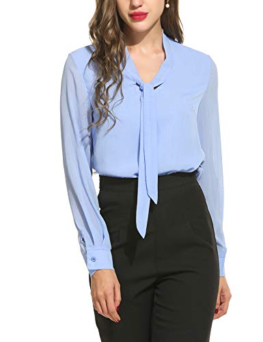 Light Blue Long Sleeve Chiffon Work Blouse