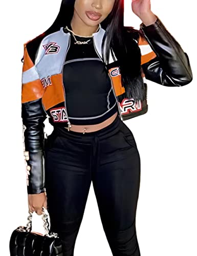 Zipper Moto Biker Faux Leather Jacket for Women