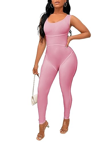 One Piece Backless Bodycon Jumpsuit (Pink)