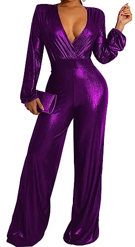 Sexy Purple Deep V Neck Jumpsuit