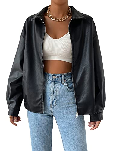 Women's Faux Leather Shacket,Long Sleeve, Zip Up.