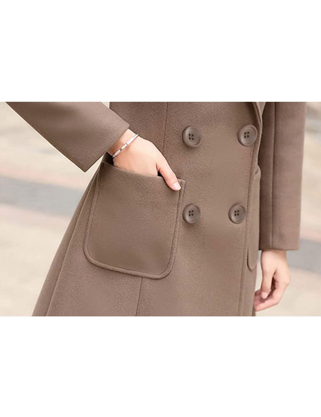 Women's Camel Wool Blend Coat, Mid-Long, Double-Breasted