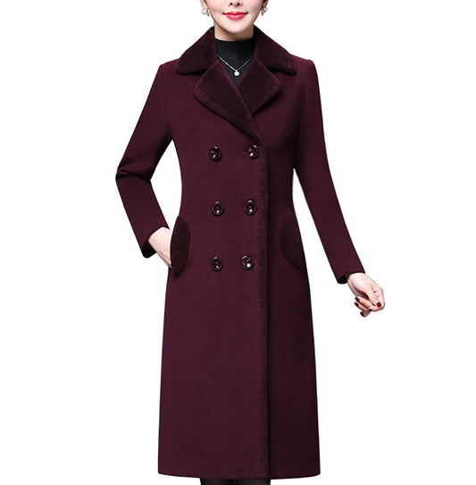 Women's Purple Midi Wool Blend Pea Coat