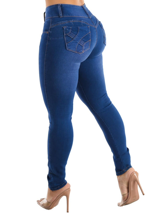 3-Button Mid Rise Skinny Jeans