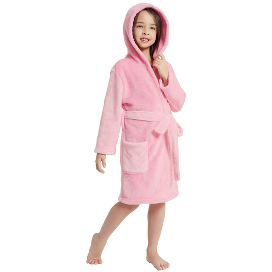 Pink Hooded Fleece Robe, Kids 7-8 Years