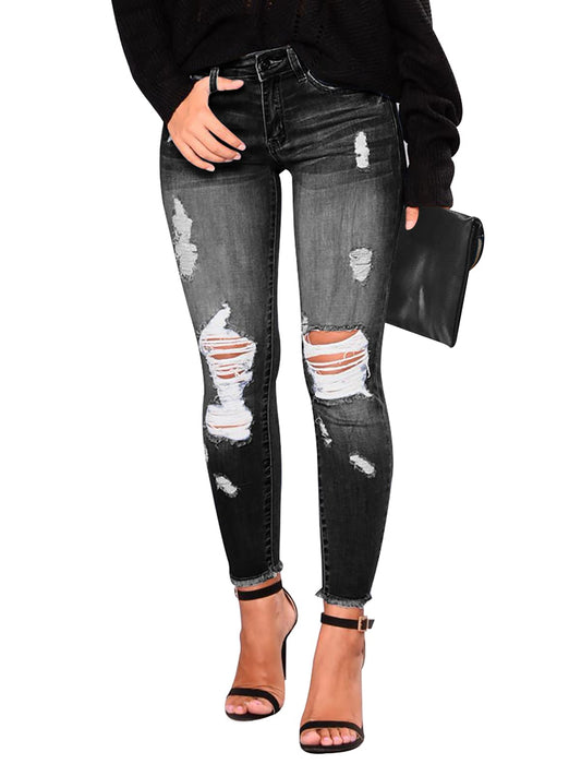 Mid-Waisted Ripped Skinny Jeans