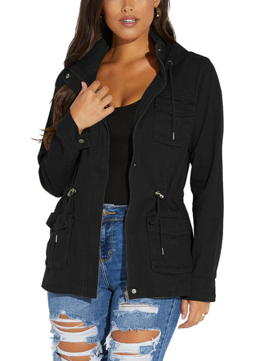 Casual Fall Jacket for Women, Full Zip, Black