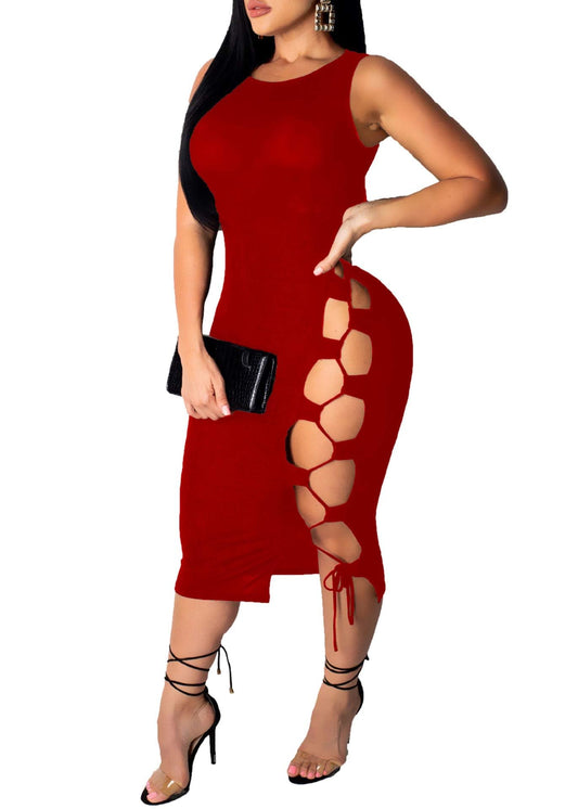Red Bandage Lace-Up Club Dress