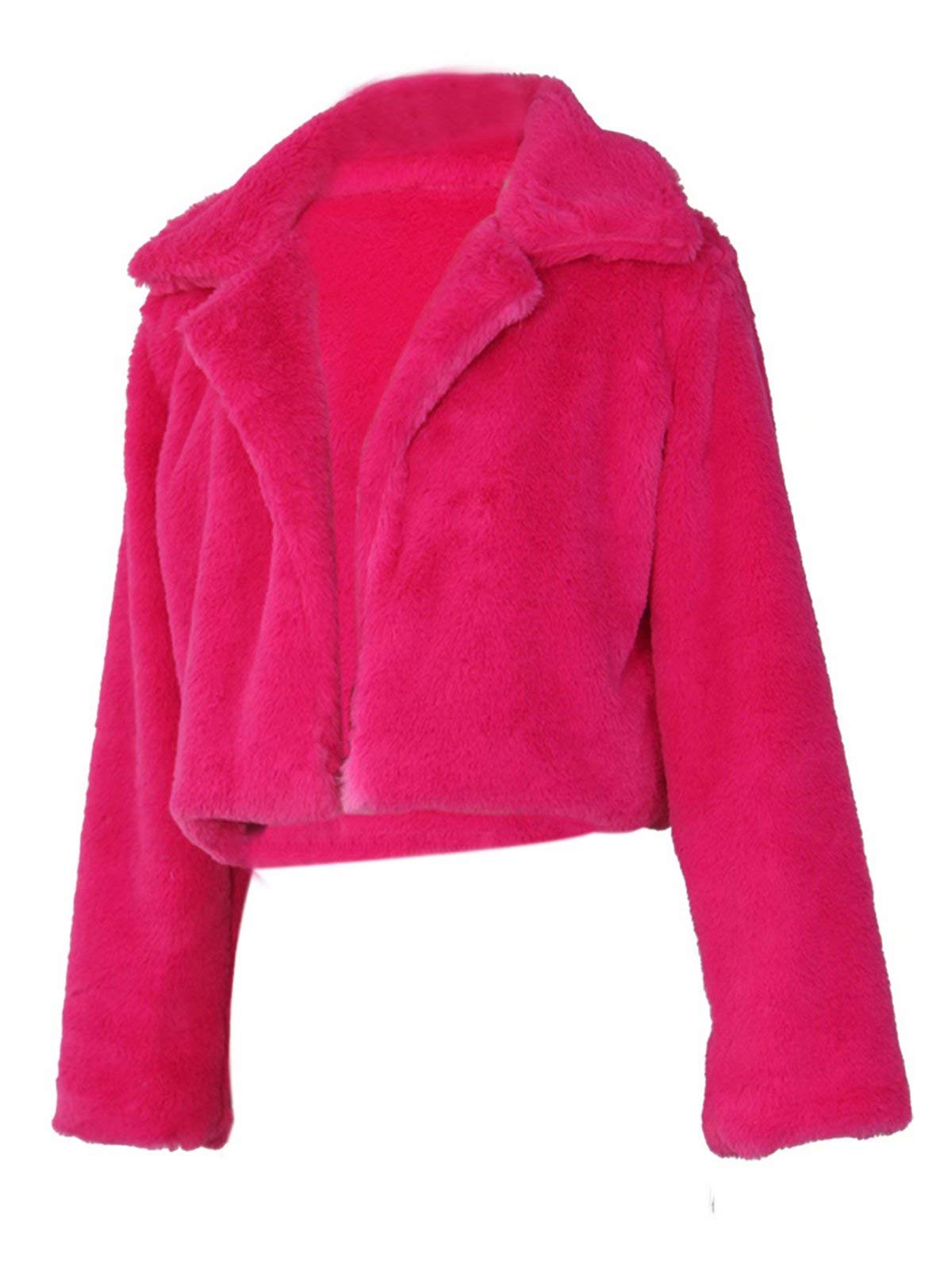 Women's Winter Faux Fur Short Jacket, Deep Pink