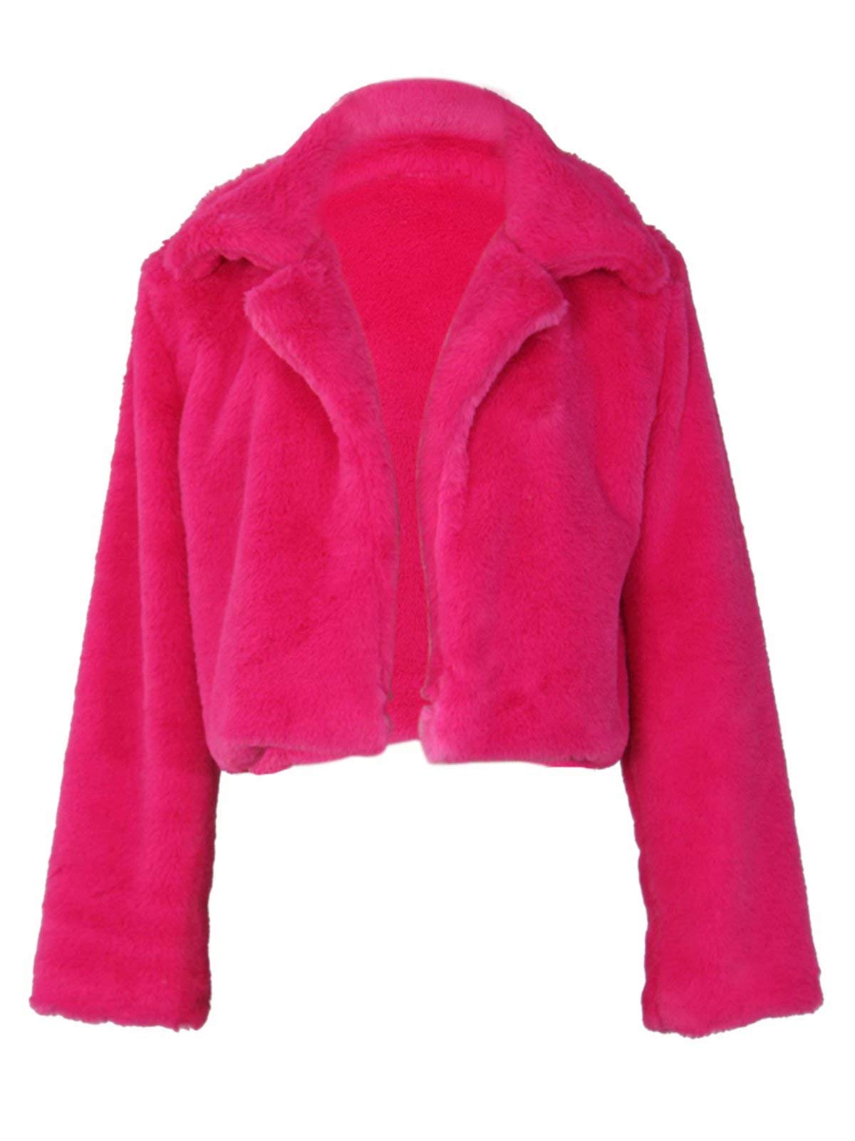 Women's Winter Faux Fur Short Jacket, Deep Pink