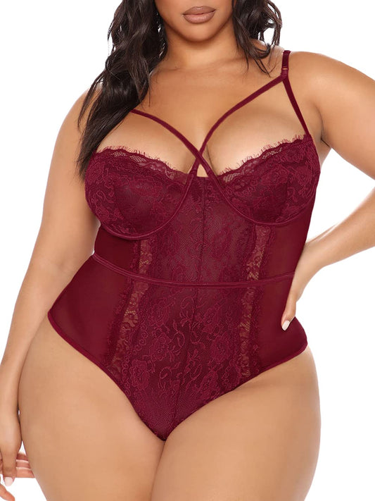 Wine Red Lace V-Neck Bodysuit