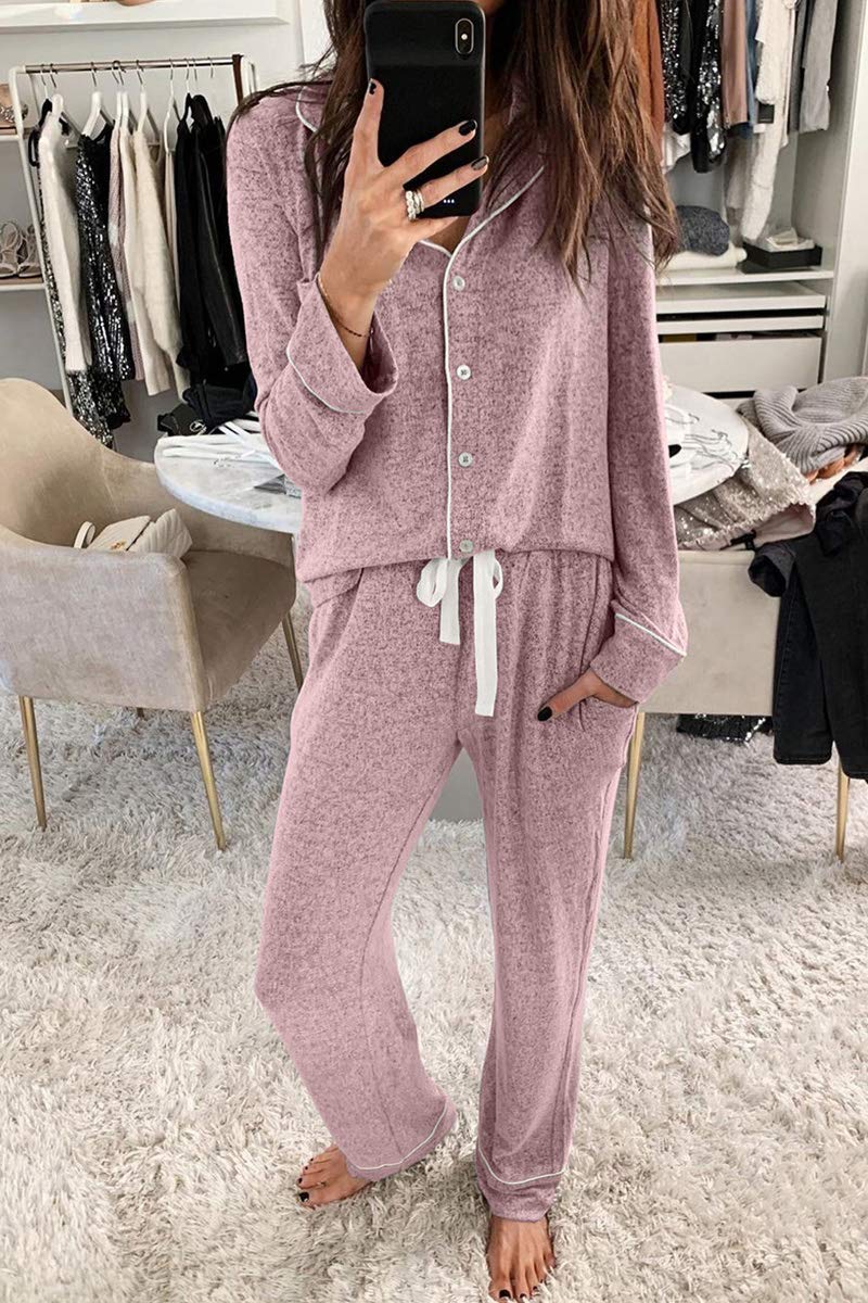 Classic Knit Pajama Set: Pink, Long Sleeve