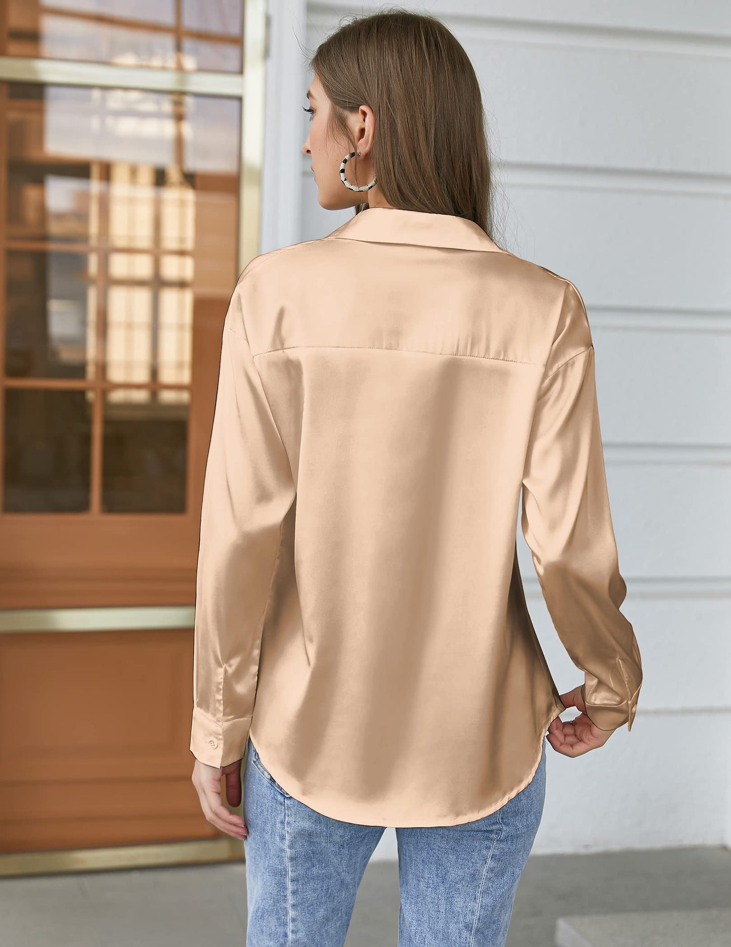 Light Khaki Silk Button-Down Business Blouse